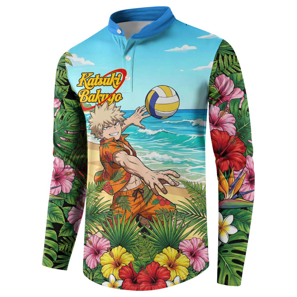 Katsuki Bakugo Summer Chill Button Sweatshirt Tropical Anime Action Scene