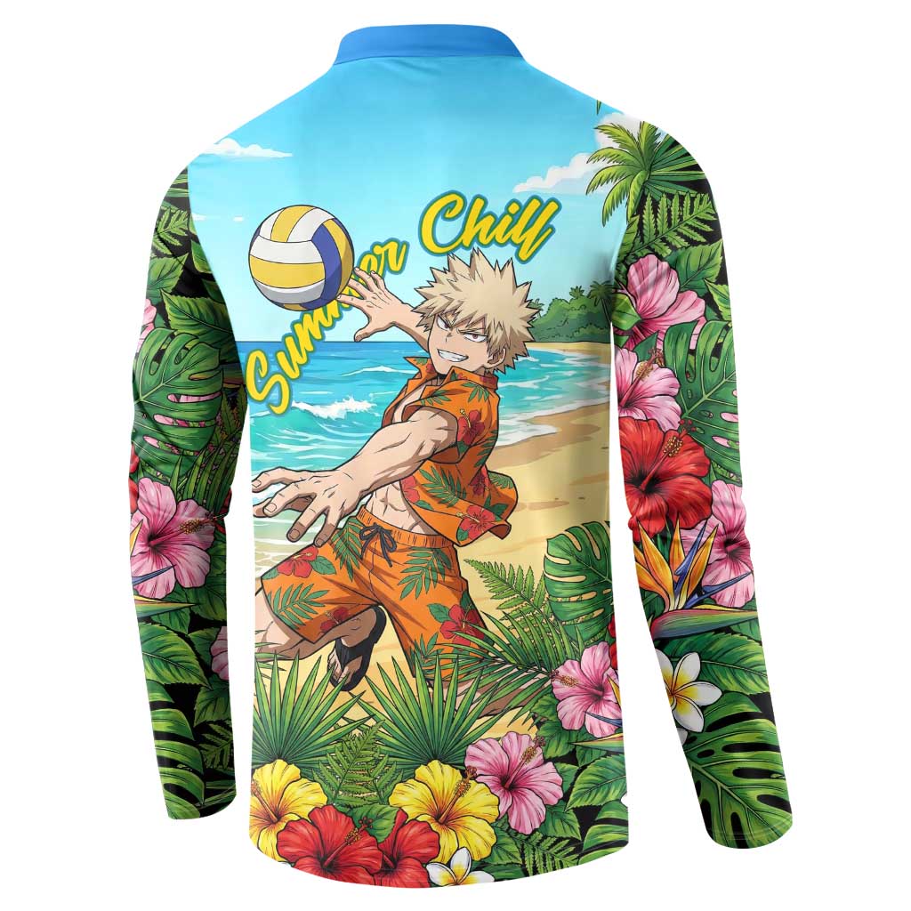 Katsuki Bakugo Summer Chill Button Sweatshirt Tropical Anime Action Scene