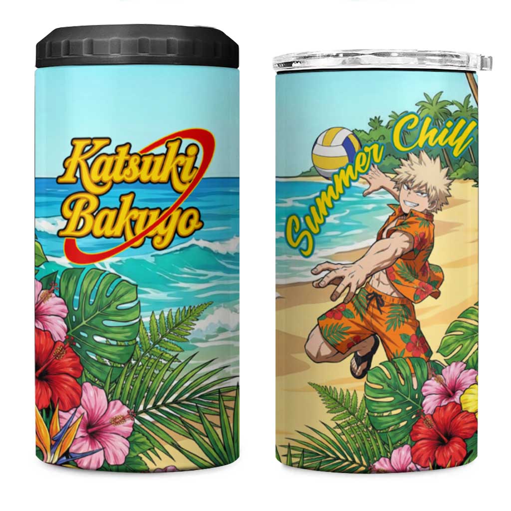 Katsuki Bakugo Summer Chill 4 in 1 Can Cooler Tumbler Tropical Anime Action Scene