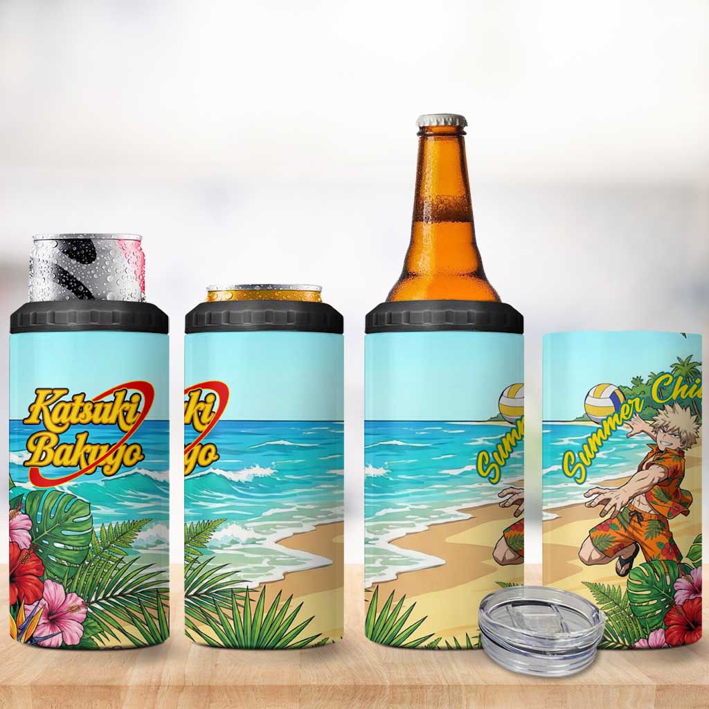 Katsuki Bakugo Summer Chill 4 in 1 Can Cooler Tumbler Tropical Anime Action Scene
