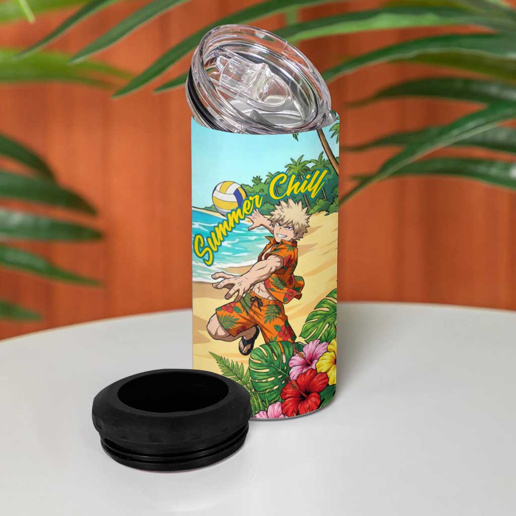 Katsuki Bakugo Summer Chill 4 in 1 Can Cooler Tumbler Tropical Anime Action Scene