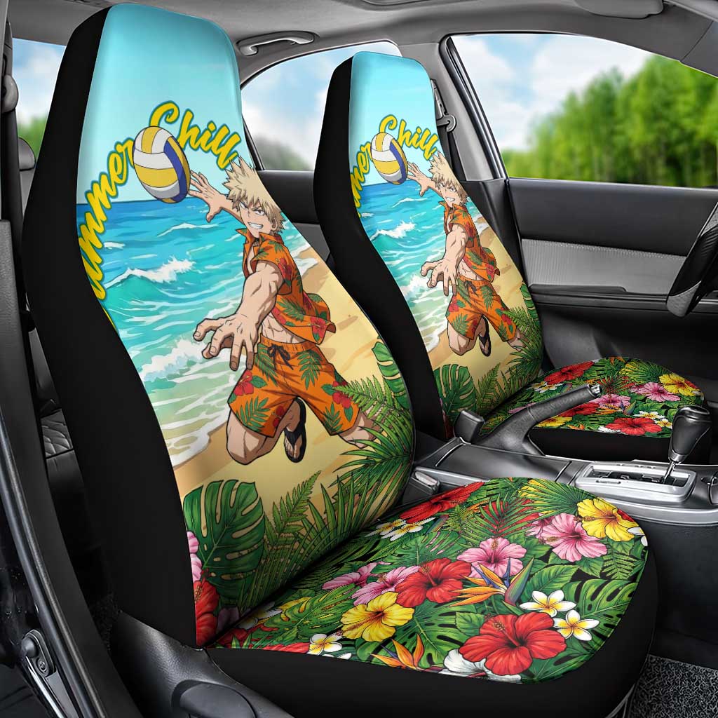 Katsuki Bakugo Summer Chill Car Seat Cover Tropical Anime Action Scene
