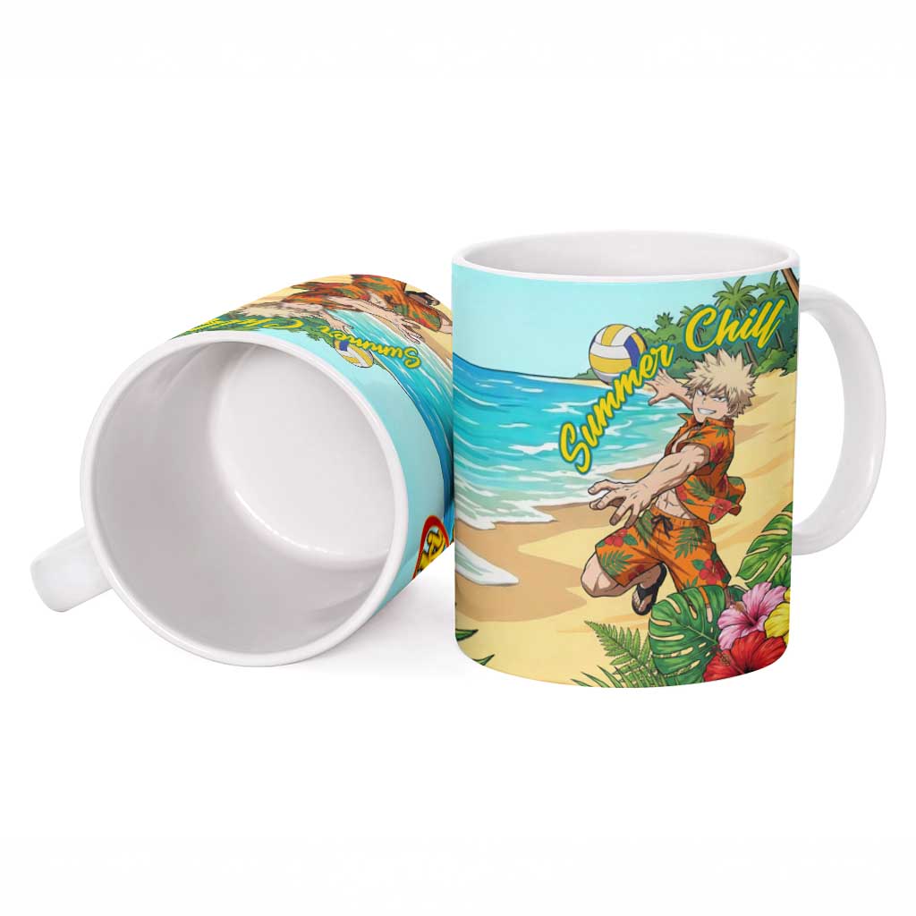 Katsuki Bakugo Summer Chill Ceramic Mug Tropical Anime Action Scene