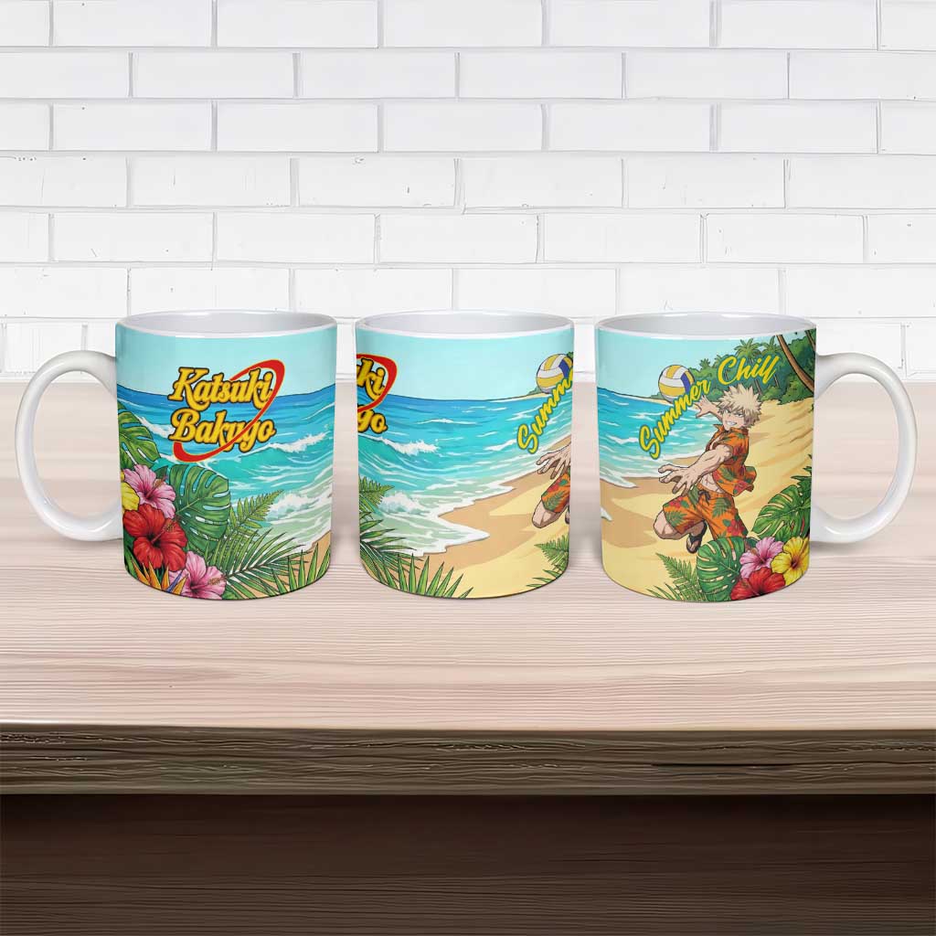 Katsuki Bakugo Summer Chill Ceramic Mug Tropical Anime Action Scene