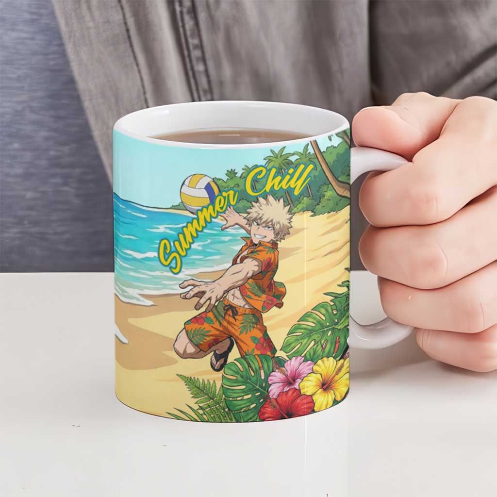 Katsuki Bakugo Summer Chill Ceramic Mug Tropical Anime Action Scene