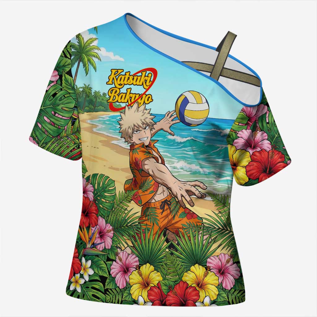 Katsuki Bakugo Summer Chill Cross Shoulder Shirt Tropical Anime Action Scene