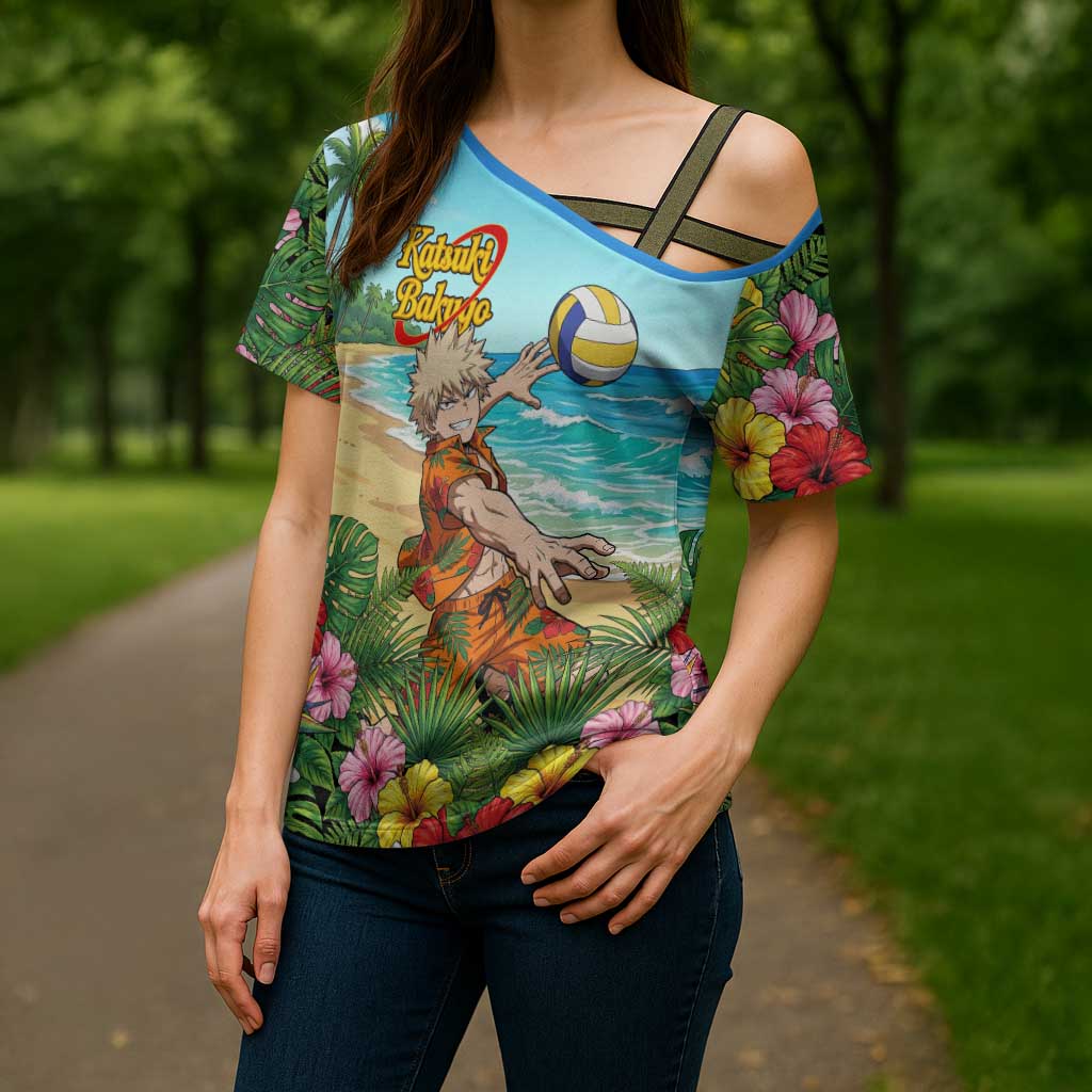Katsuki Bakugo Summer Chill Cross Shoulder Shirt Tropical Anime Action Scene