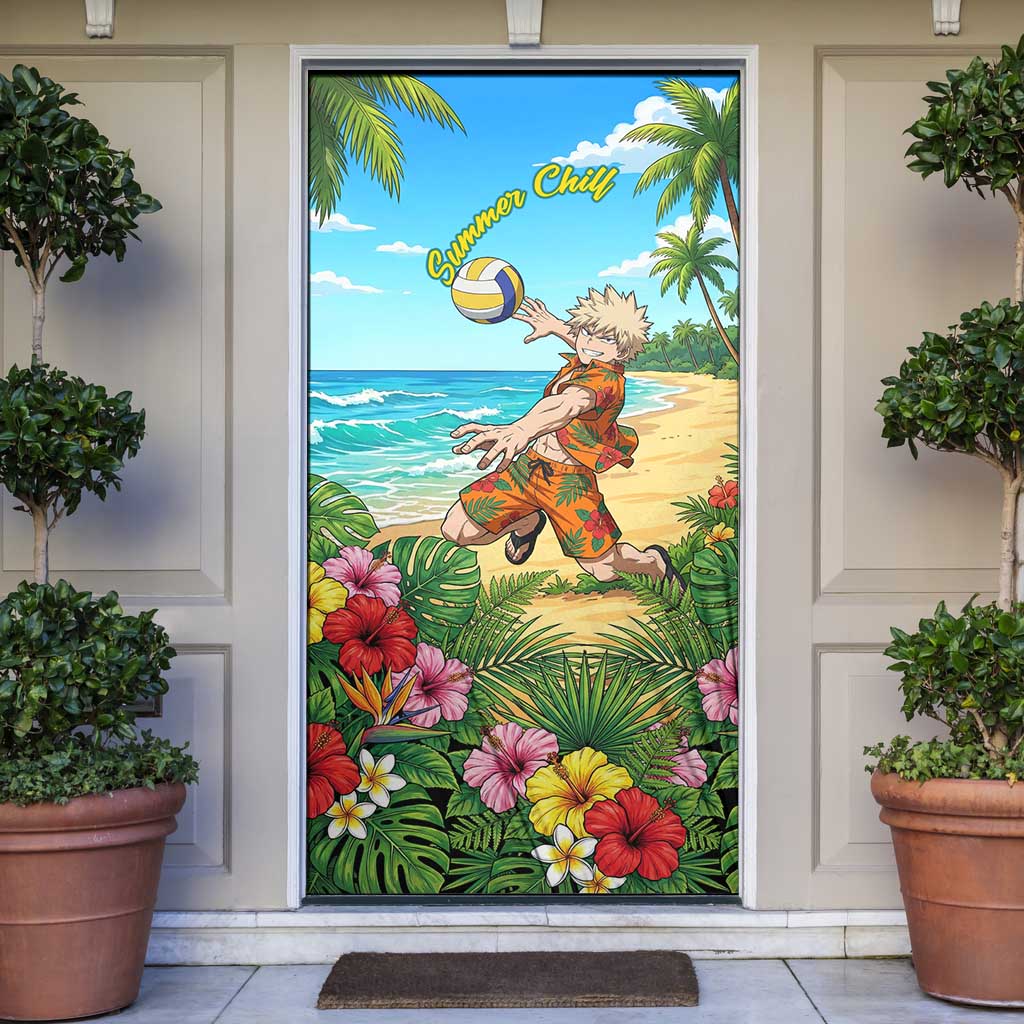 Katsuki Bakugo Summer Chill Door Cover Tropical Anime Action Scene