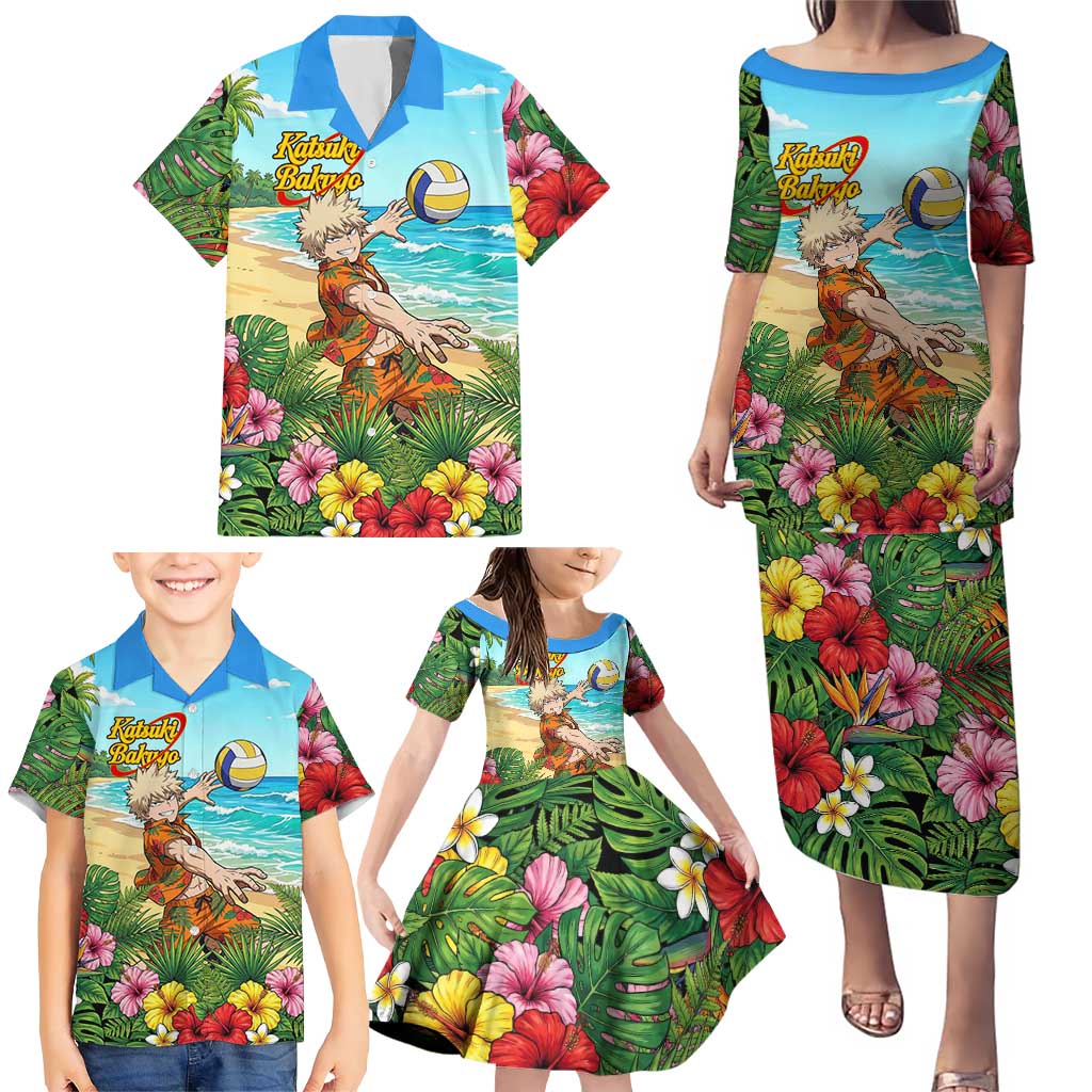 Katsuki Bakugo Summer Chill Family Matching Puletasi and Hawaiian Shirt Tropical Anime Action Scene