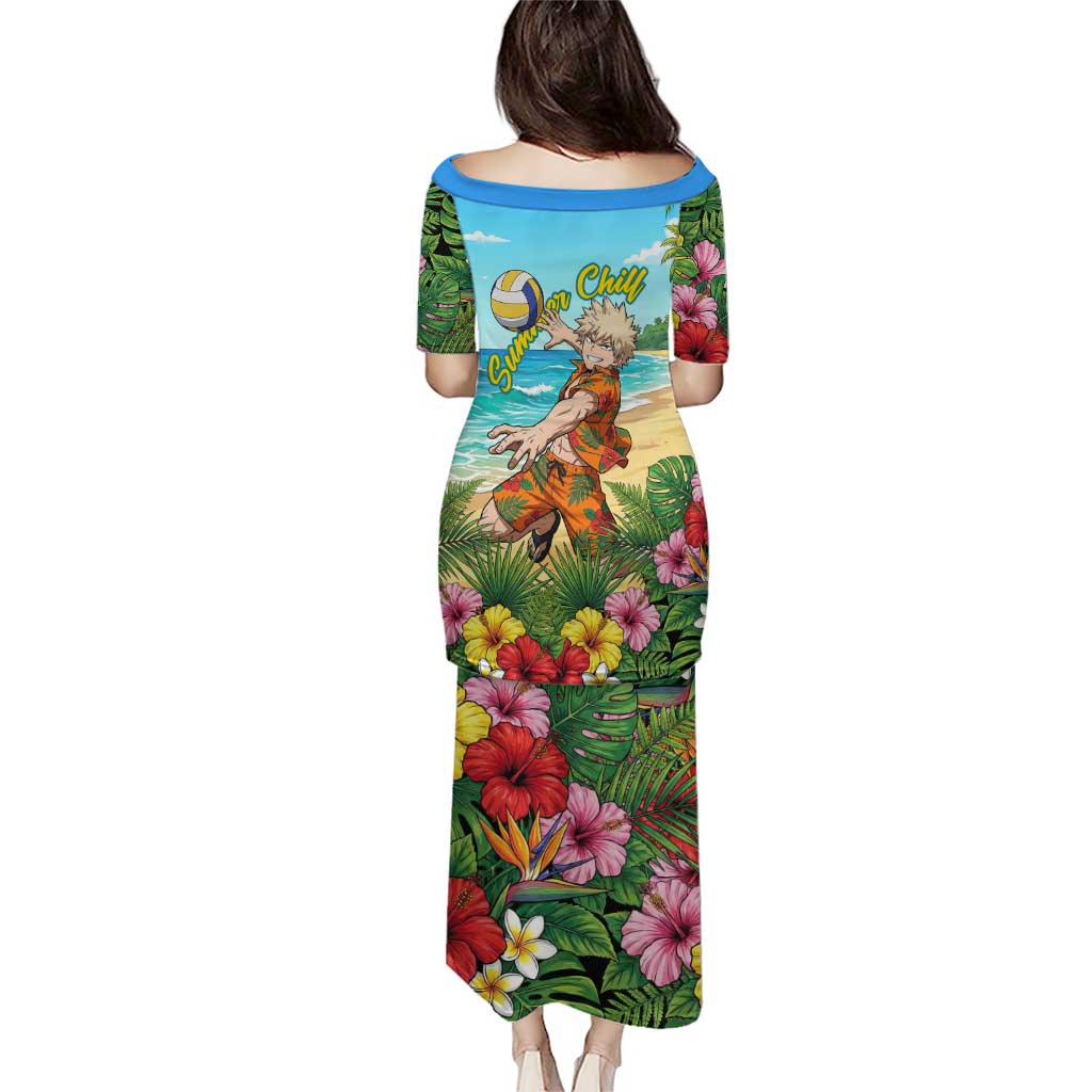 Katsuki Bakugo Summer Chill Family Matching Puletasi and Hawaiian Shirt Tropical Anime Action Scene