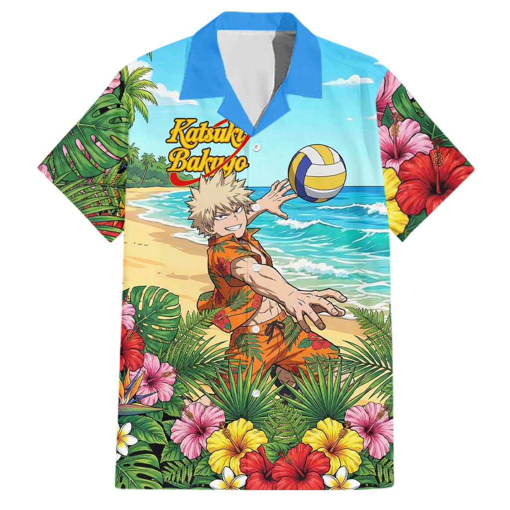 Katsuki Bakugo Summer Chill Family Matching Tank Maxi Dress and Hawaiian Shirt Tropical Anime Action Scene