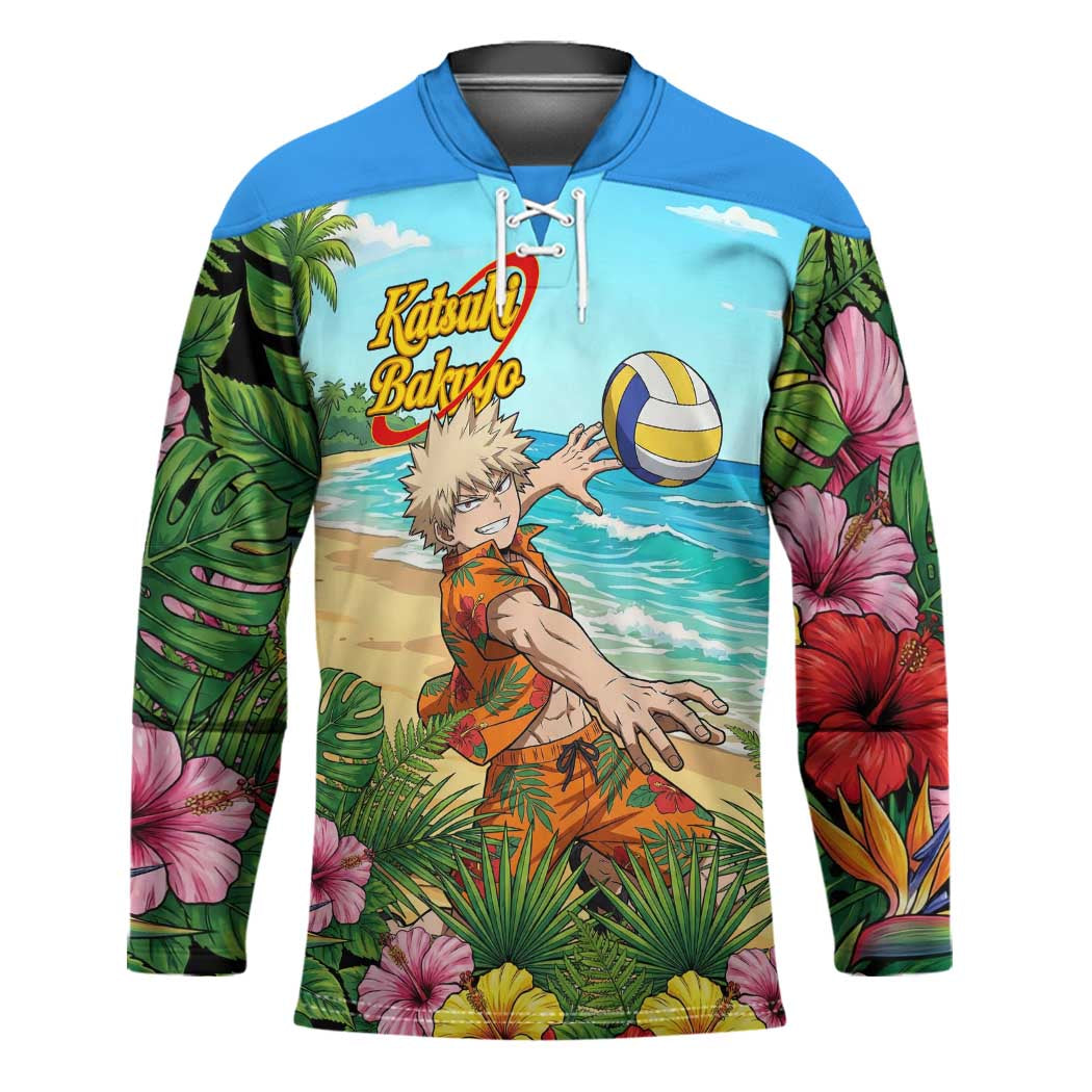 Katsuki Bakugo Summer Chill Hockey Jersey Tropical Anime Action Scene