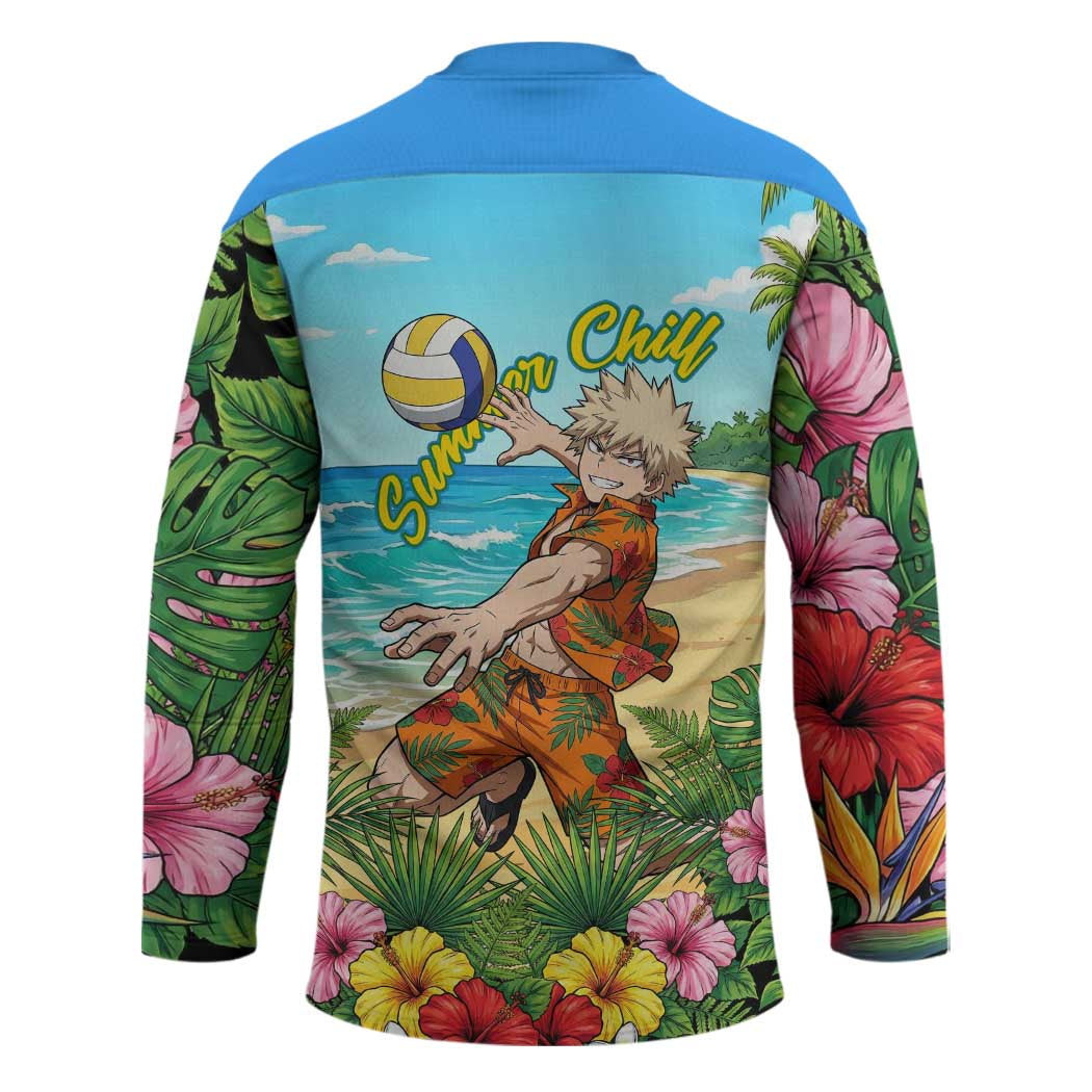 Katsuki Bakugo Summer Chill Hockey Jersey Tropical Anime Action Scene