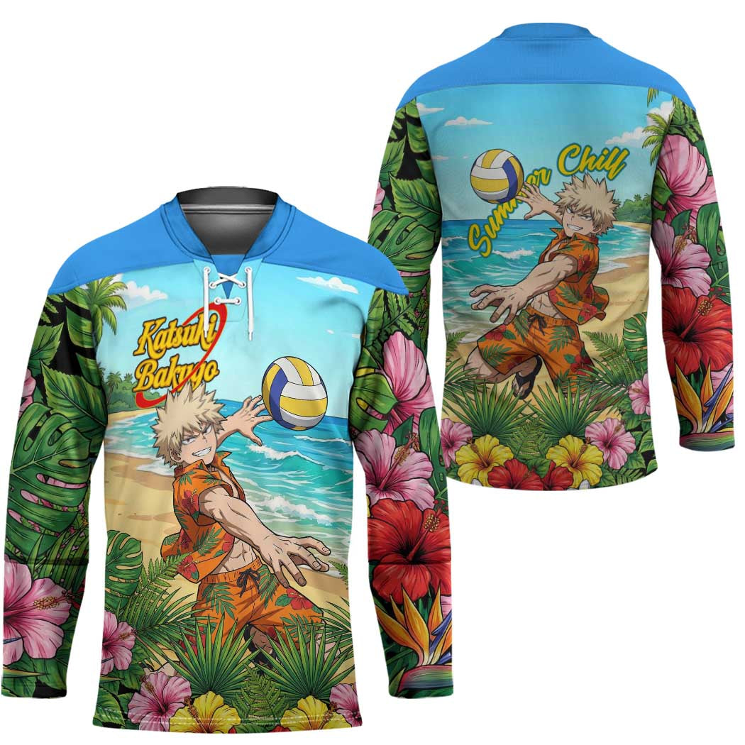 Katsuki Bakugo Summer Chill Hockey Jersey Tropical Anime Action Scene