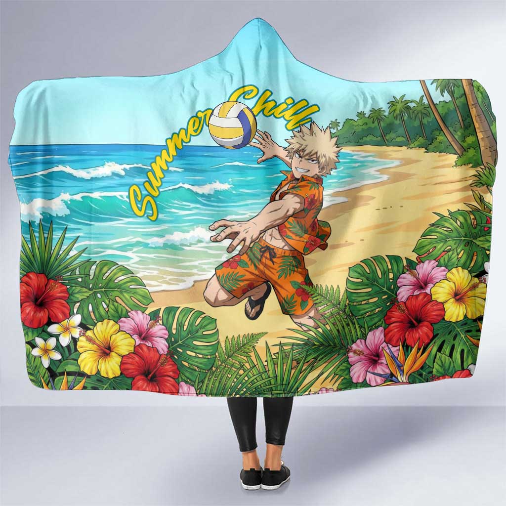 Katsuki Bakugo Summer Chill Hooded Blanket Tropical Anime Action Scene