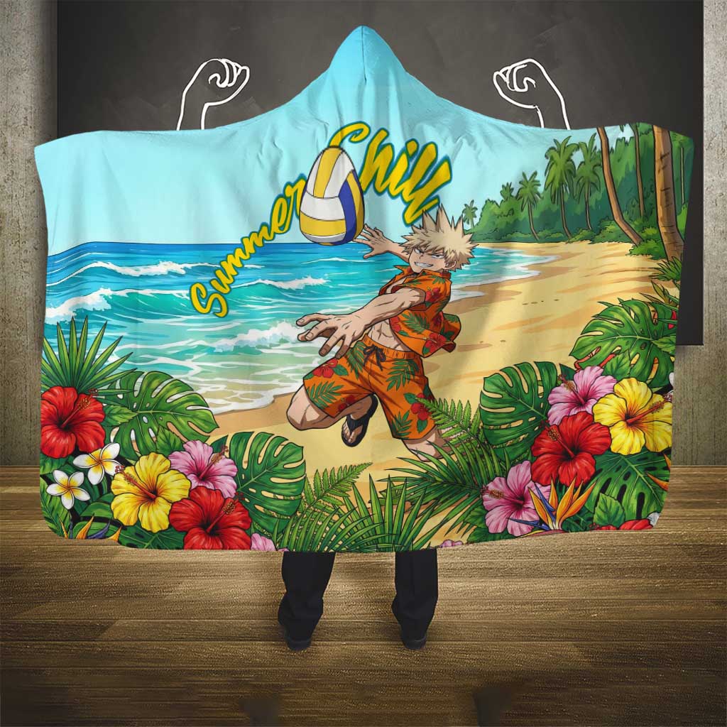 Katsuki Bakugo Summer Chill Hooded Blanket Tropical Anime Action Scene