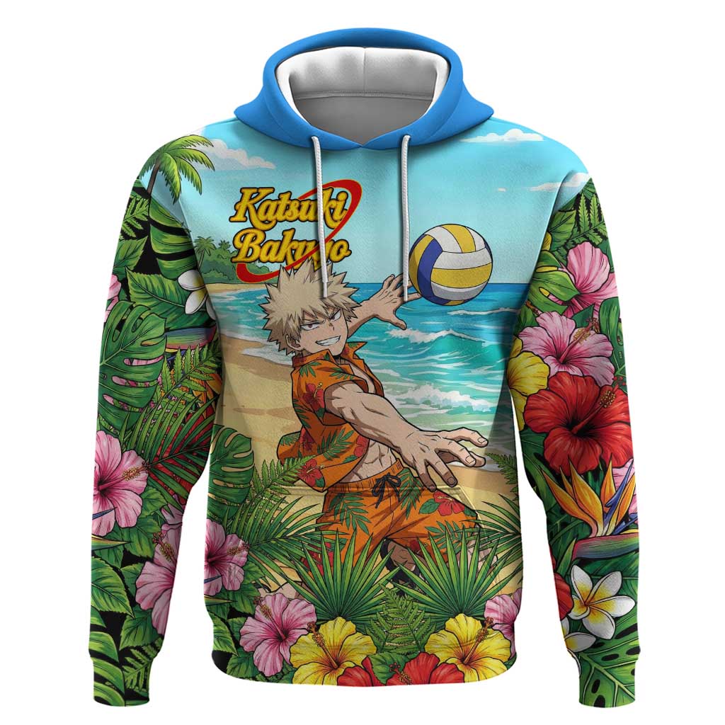 Katsuki Bakugo Summer Chill Hoodie Tropical Anime Action Scene