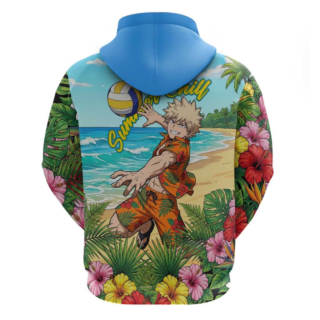 Katsuki Bakugo Summer Chill Hoodie Tropical Anime Action Scene