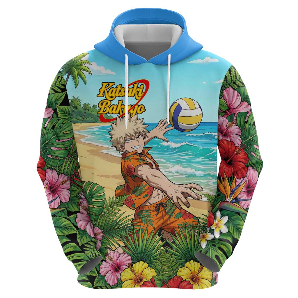 Katsuki Bakugo Summer Chill Hoodie Tropical Anime Action Scene