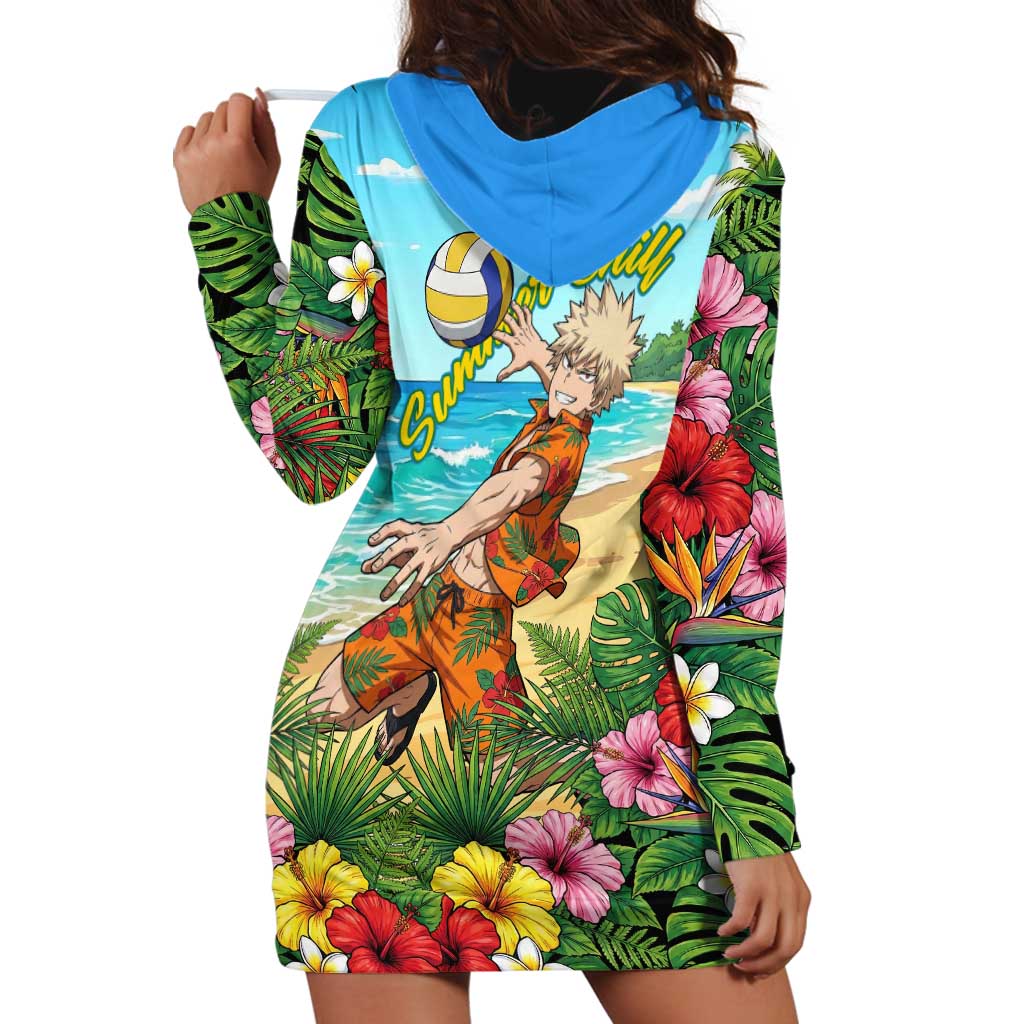 Katsuki Bakugo Summer Chill Hoodie Dress Tropical Anime Action Scene