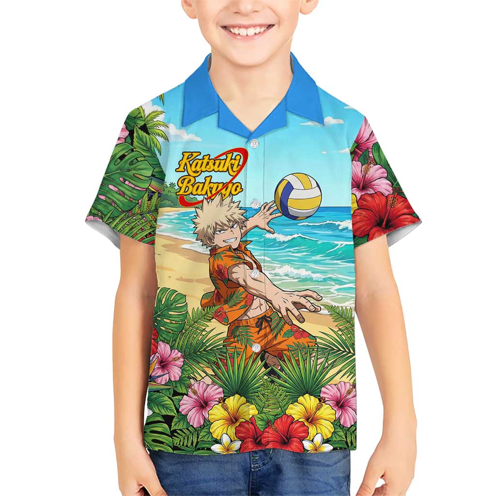 Katsuki Bakugo Summer Chill Kid Hawaiian Shirt Tropical Anime Action Scene