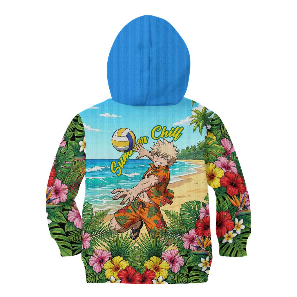 Katsuki Bakugo Summer Chill Kid Hoodie Tropical Anime Action Scene