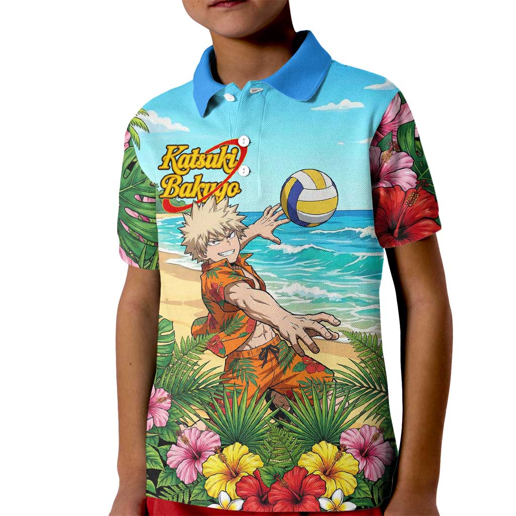 Katsuki Bakugo Summer Chill Kid Polo Shirt Tropical Anime Action Scene