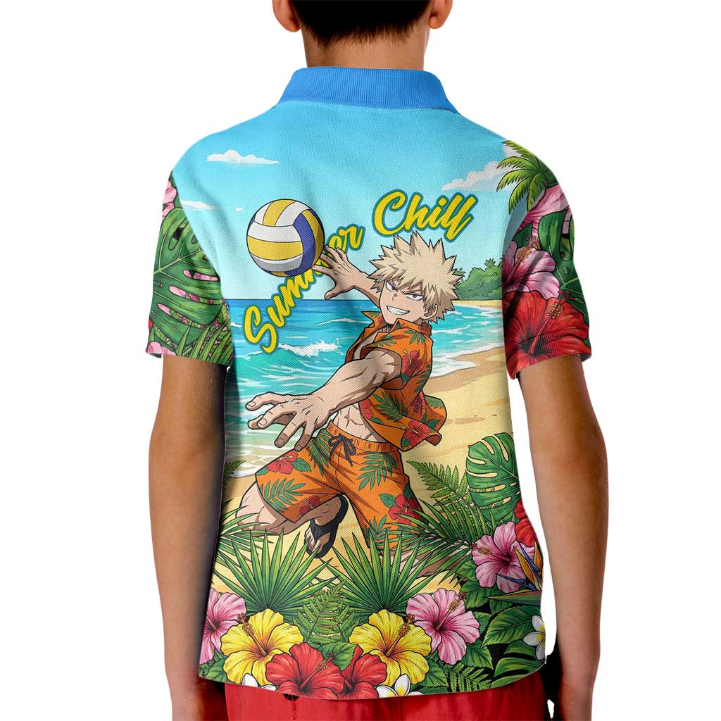 Katsuki Bakugo Summer Chill Kid Polo Shirt Tropical Anime Action Scene