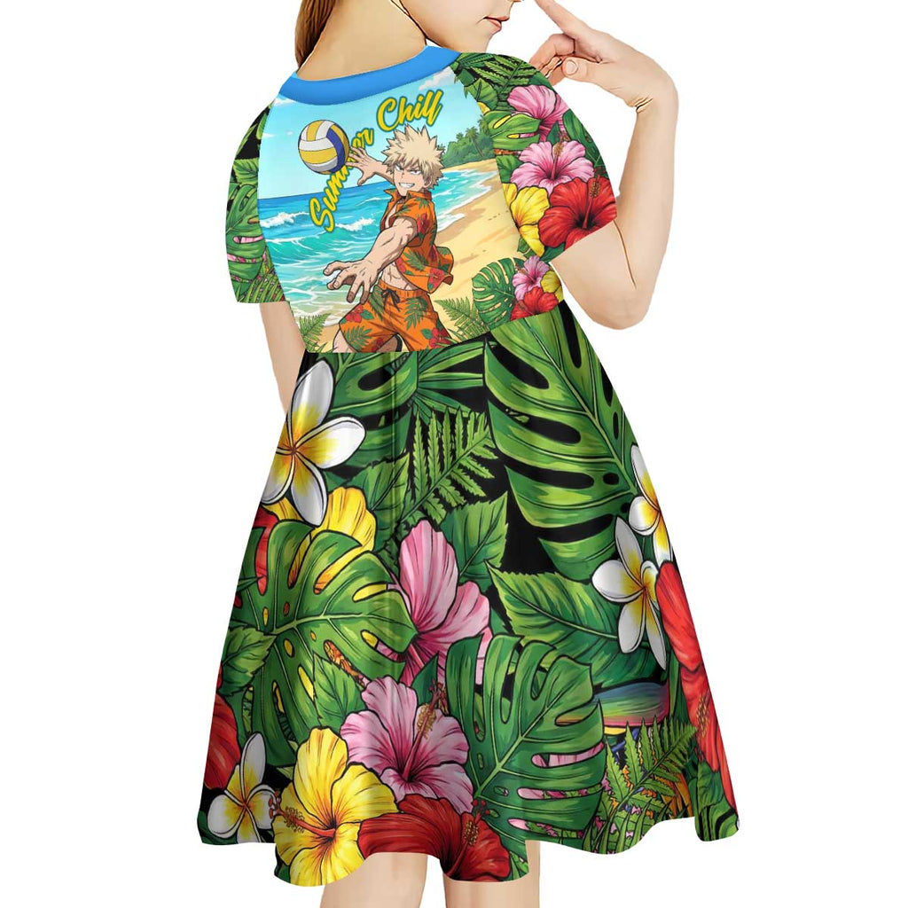 Katsuki Bakugo Summer Chill Kid Short Sleeve Dress Tropical Anime Action Scene