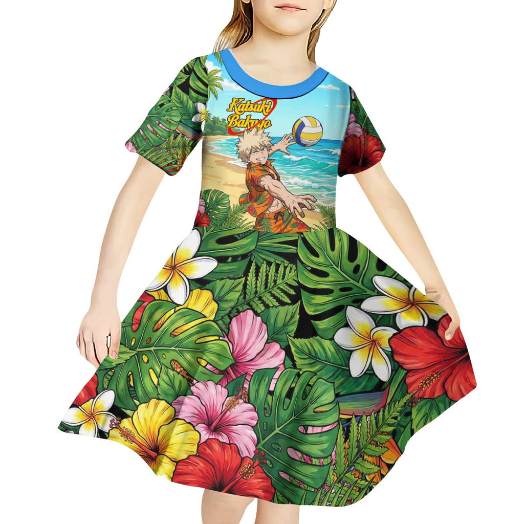 Katsuki Bakugo Summer Chill Kid Short Sleeve Dress Tropical Anime Action Scene