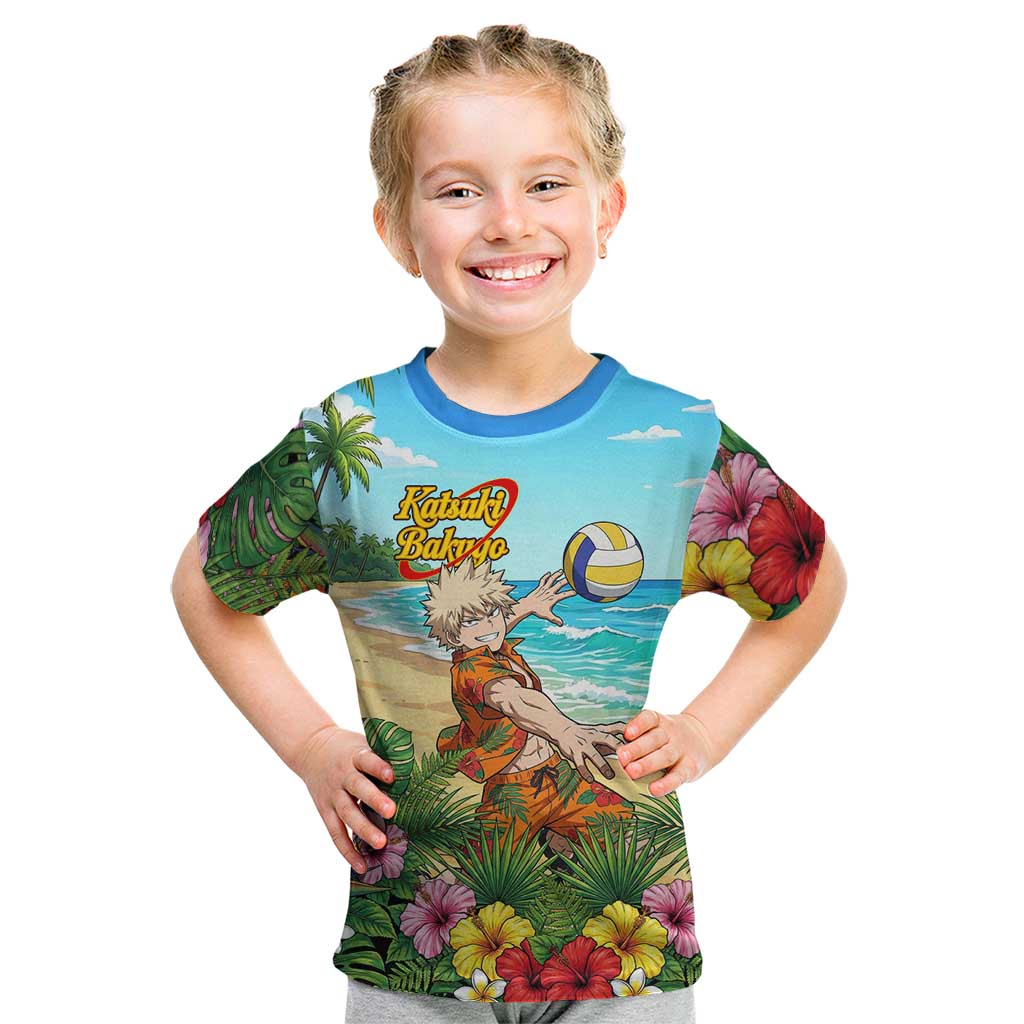 Katsuki Bakugo Summer Chill Kid T Shirt Tropical Anime Action Scene