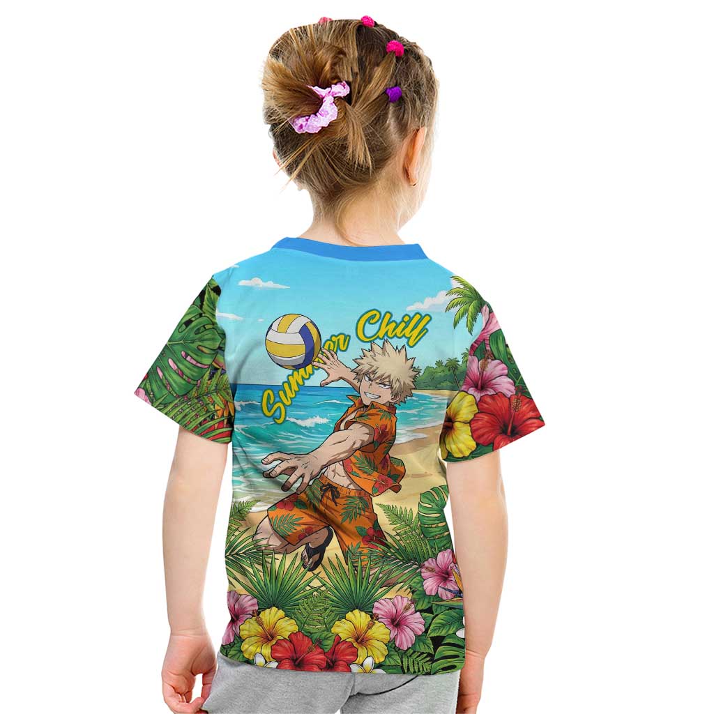 Katsuki Bakugo Summer Chill Kid T Shirt Tropical Anime Action Scene