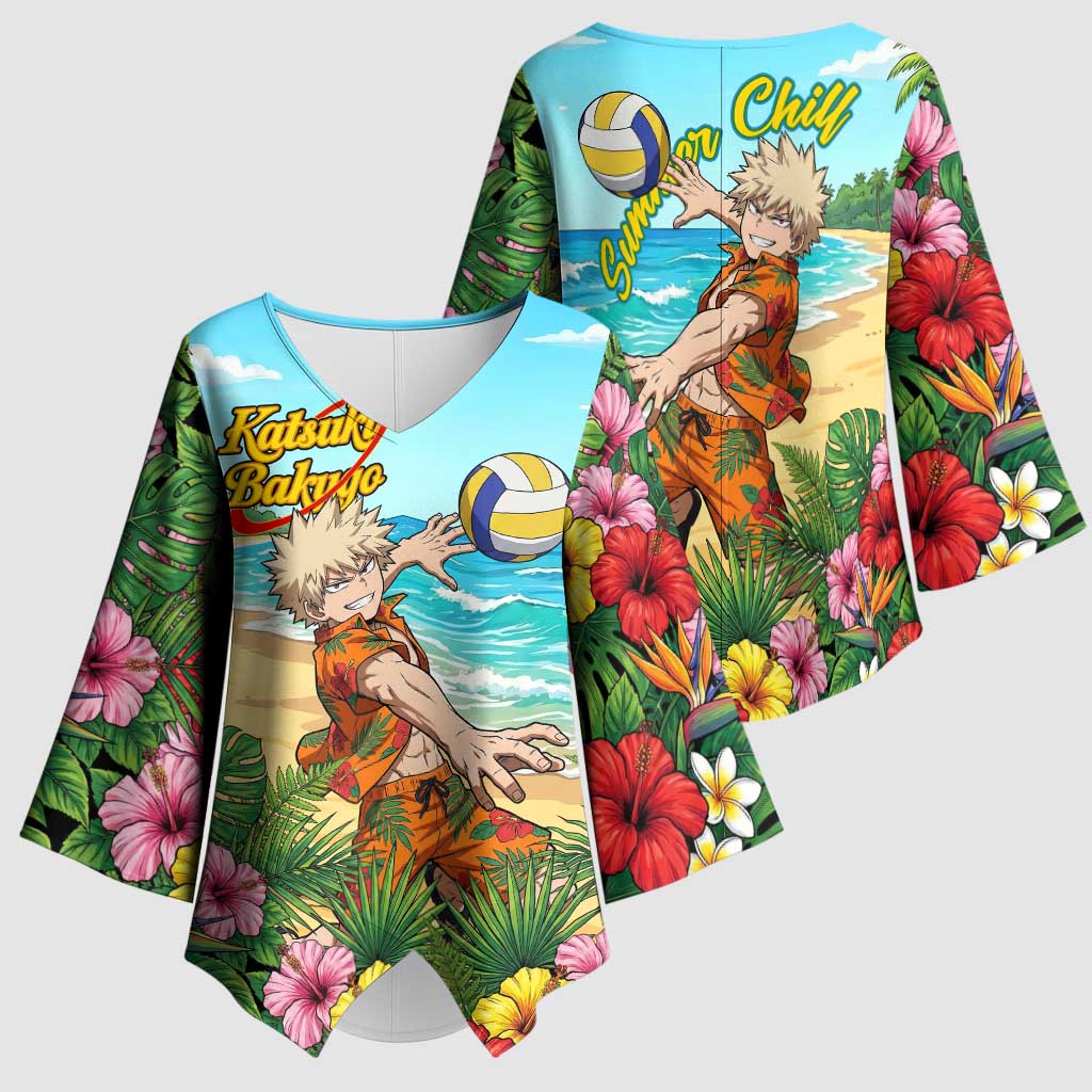 Katsuki Bakugo Summer Chill Kimono Sleeve Blouse Tropical Anime Action Scene