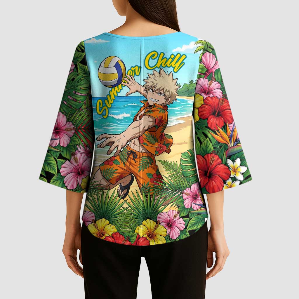 Katsuki Bakugo Summer Chill Kimono Sleeve Blouse Tropical Anime Action Scene