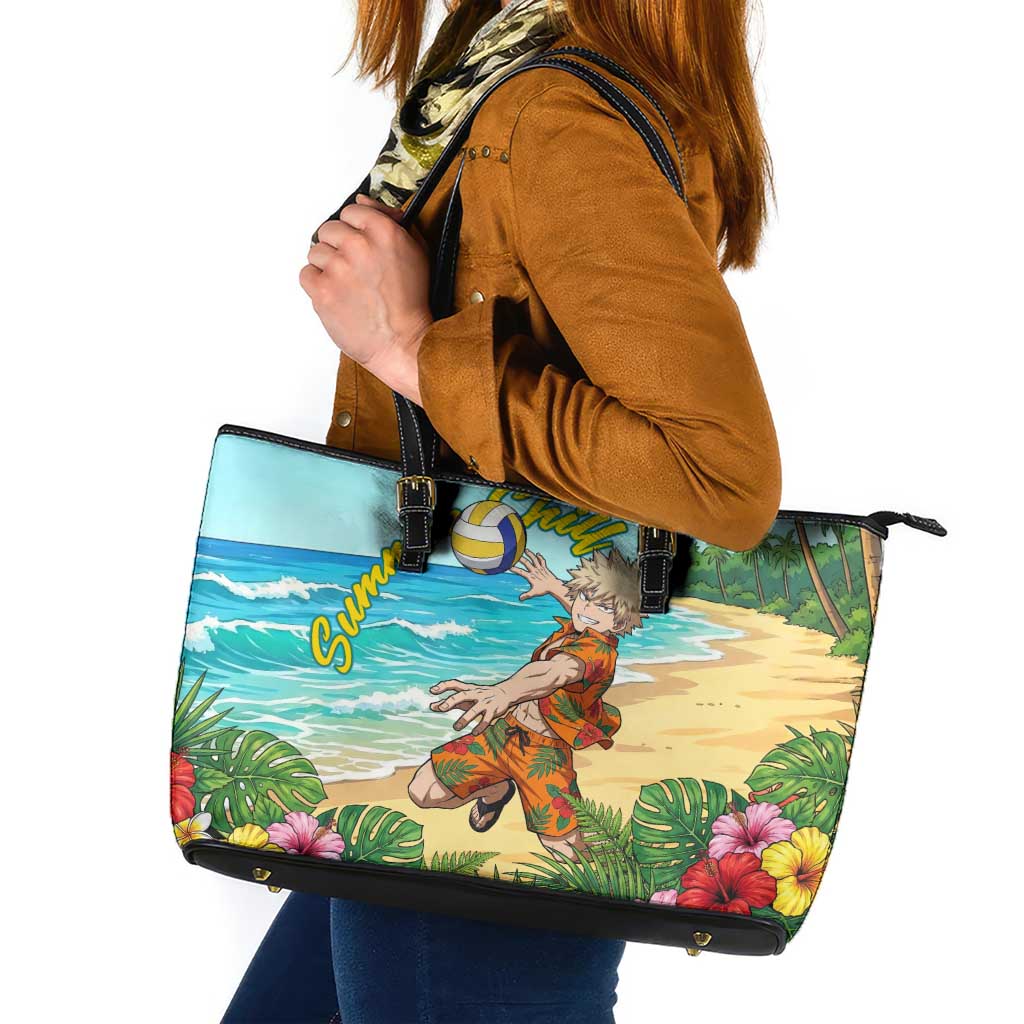 Katsuki Bakugo Summer Chill Leather Tote Bag Tropical Anime Action Scene