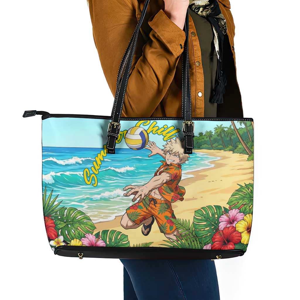 Katsuki Bakugo Summer Chill Leather Tote Bag Tropical Anime Action Scene