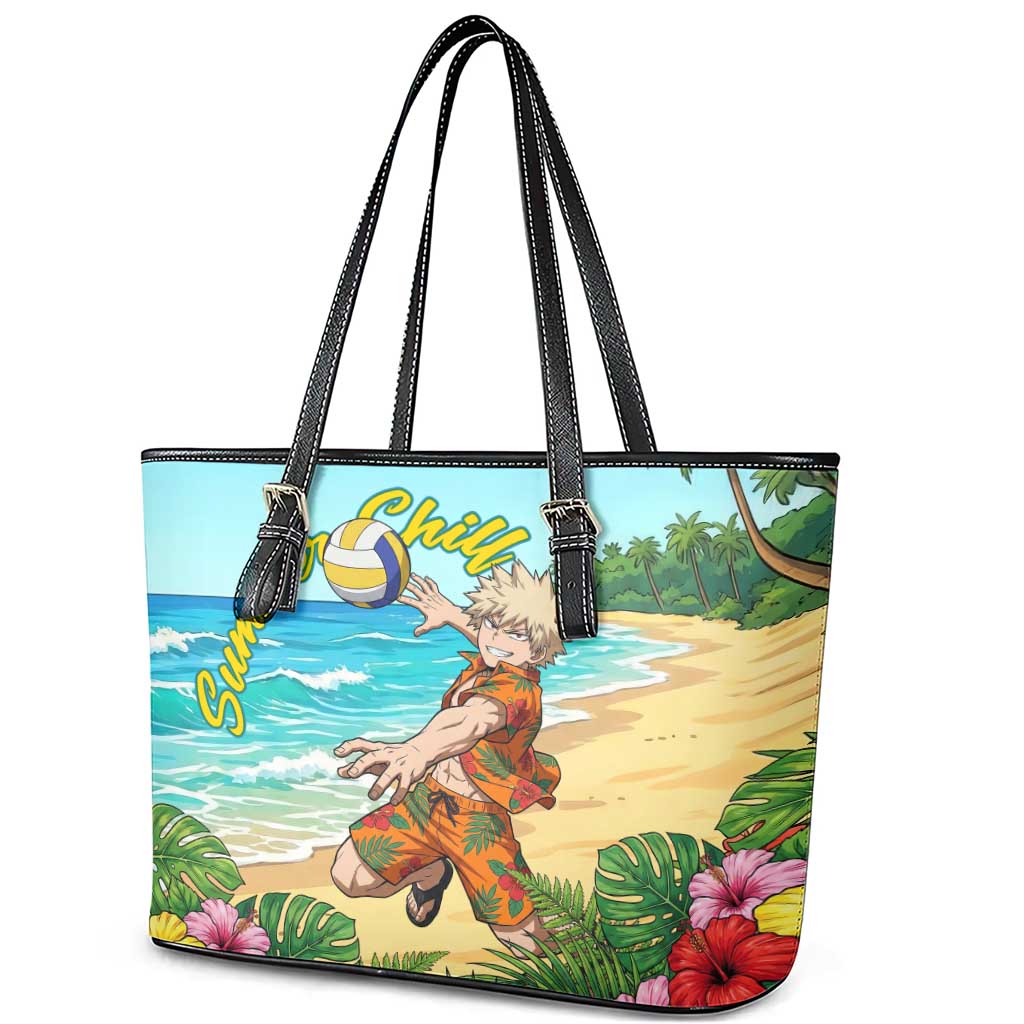 Katsuki Bakugo Summer Chill Leather Tote Bag Tropical Anime Action Scene
