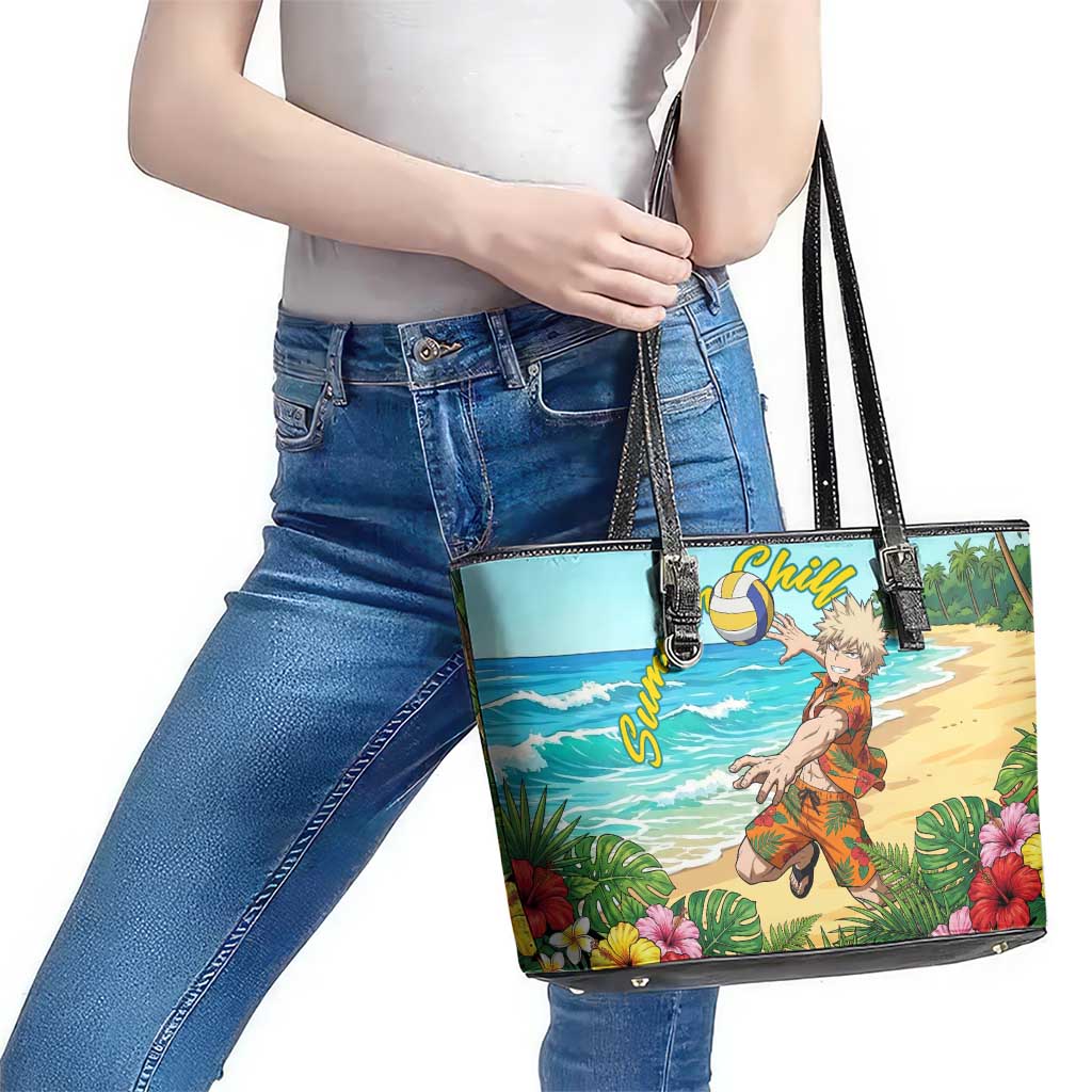 Katsuki Bakugo Summer Chill Leather Tote Bag Tropical Anime Action Scene