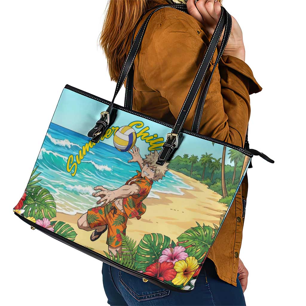 Katsuki Bakugo Summer Chill Leather Tote Bag Tropical Anime Action Scene