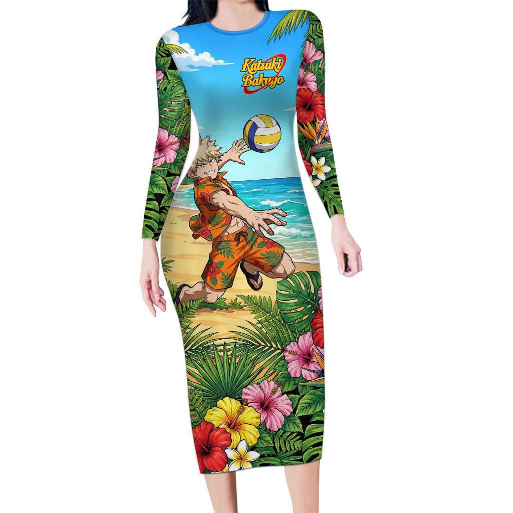 Katsuki Bakugo Summer Chill Long Sleeve Bodycon Dress Tropical Anime Action Scene