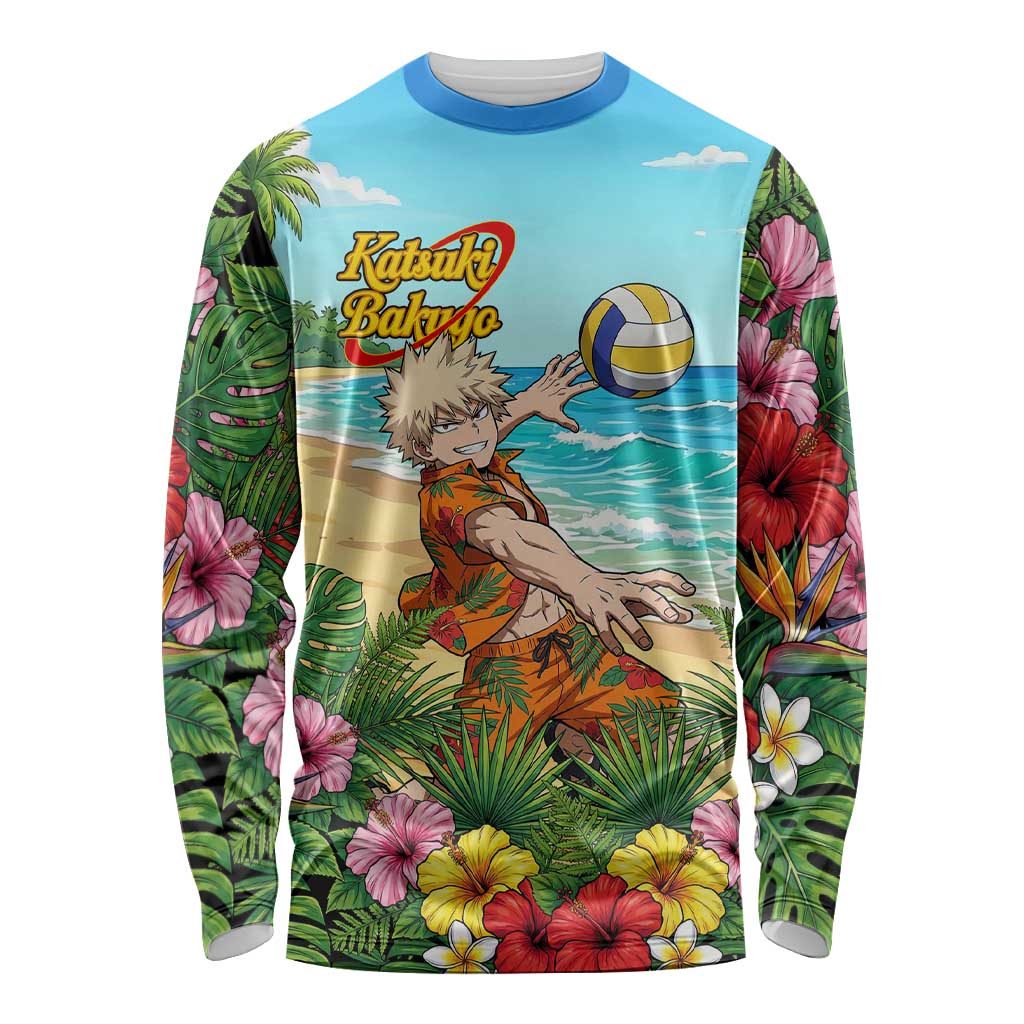 Katsuki Bakugo Summer Chill Long Sleeve Shirt Tropical Anime Action Scene