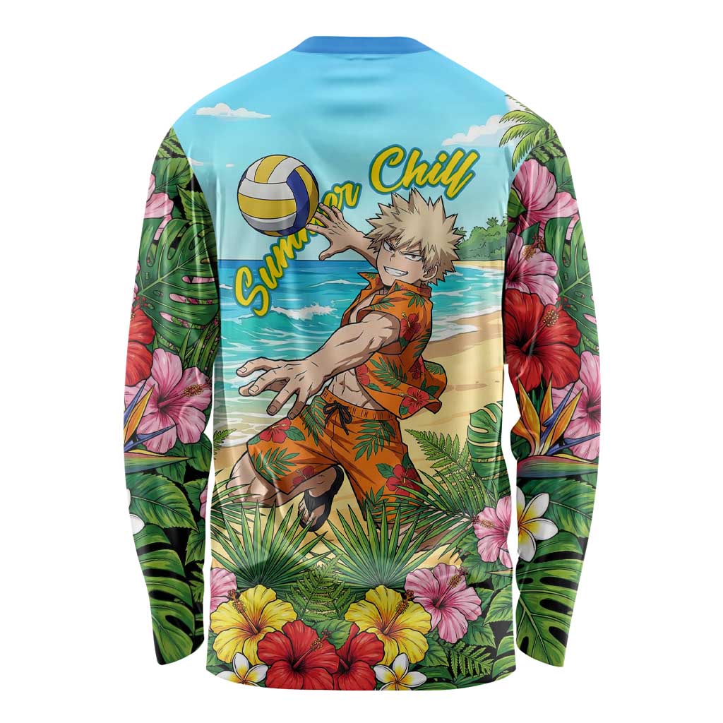 Katsuki Bakugo Summer Chill Long Sleeve Shirt Tropical Anime Action Scene