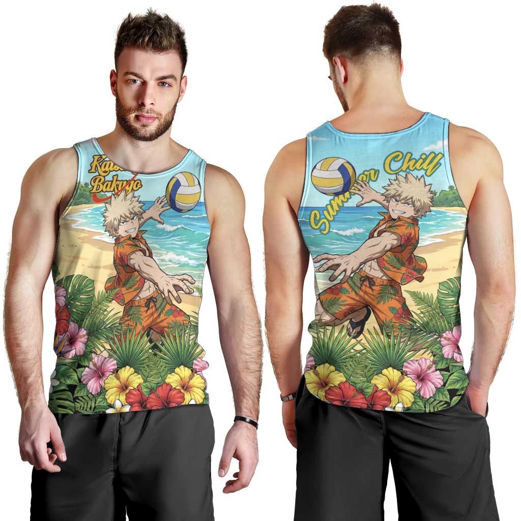 Katsuki Bakugo Summer Chill Men Tank Top Tropical Anime Action Scene
