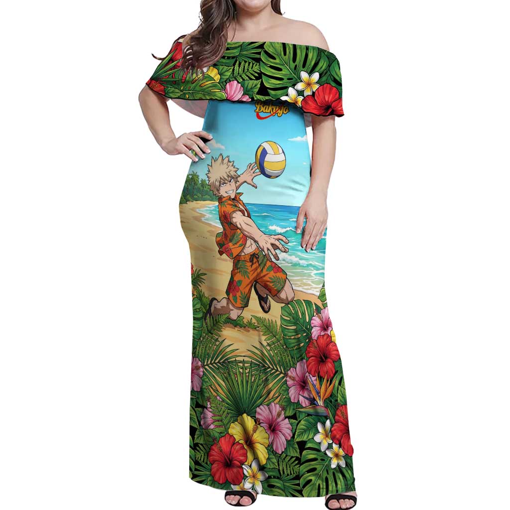 Katsuki Bakugo Summer Chill Off Shoulder Maxi Dress Tropical Anime Action Scene