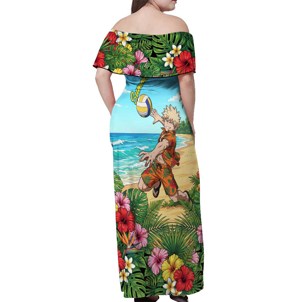Katsuki Bakugo Summer Chill Off Shoulder Maxi Dress Tropical Anime Action Scene