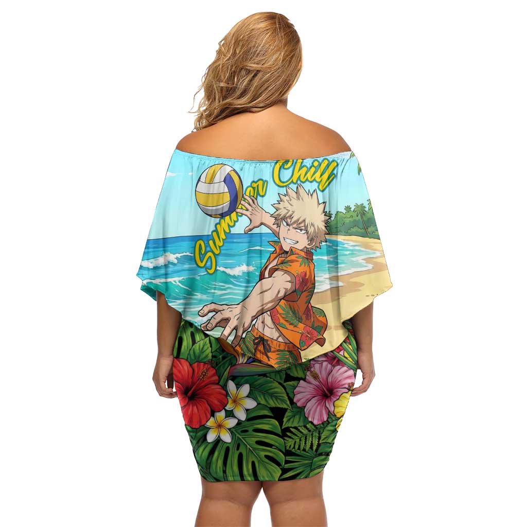 Katsuki Bakugo Summer Chill Off Shoulder Short Dress Tropical Anime Action Scene