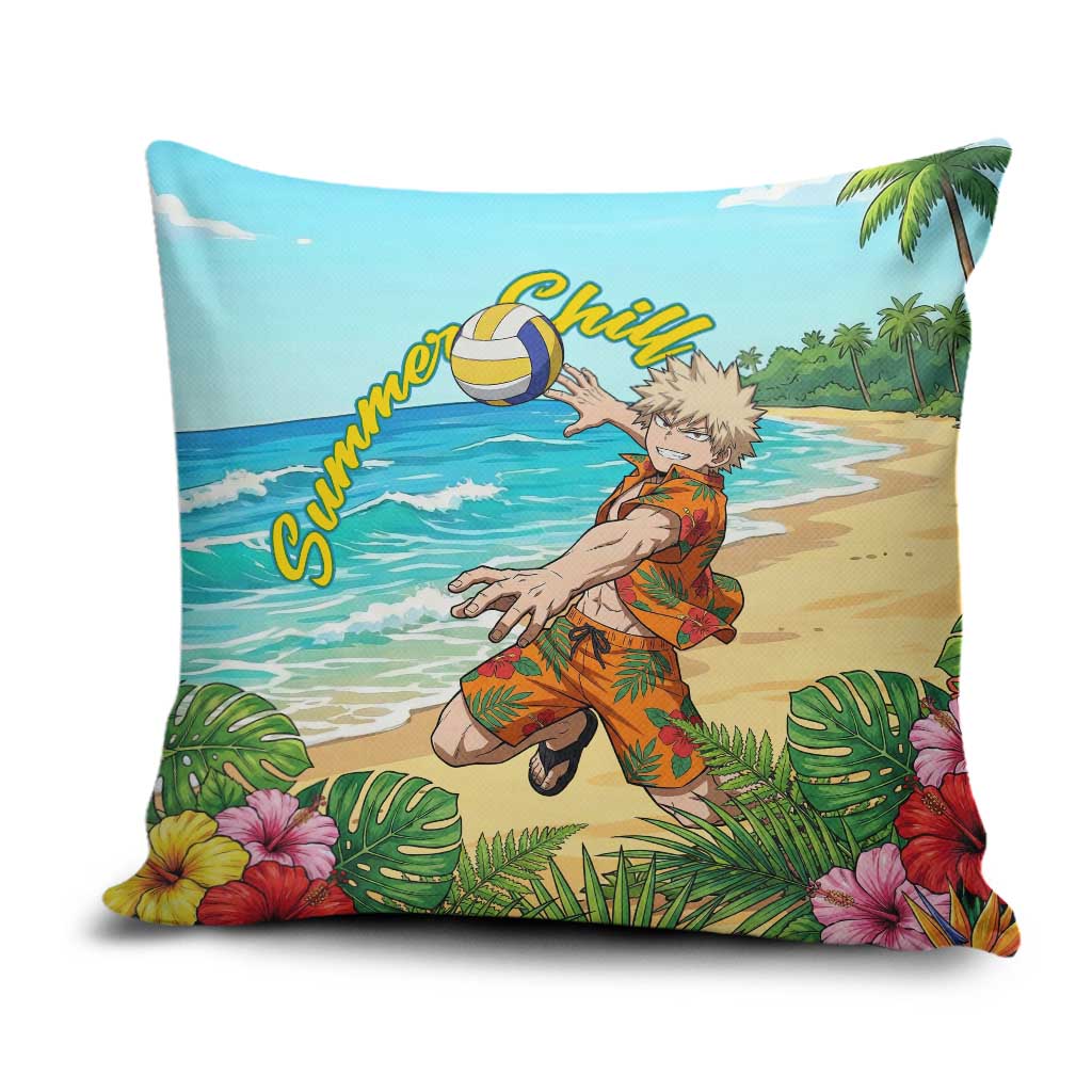 Katsuki Bakugo Summer Chill Pillow Cover Tropical Anime Action Scene