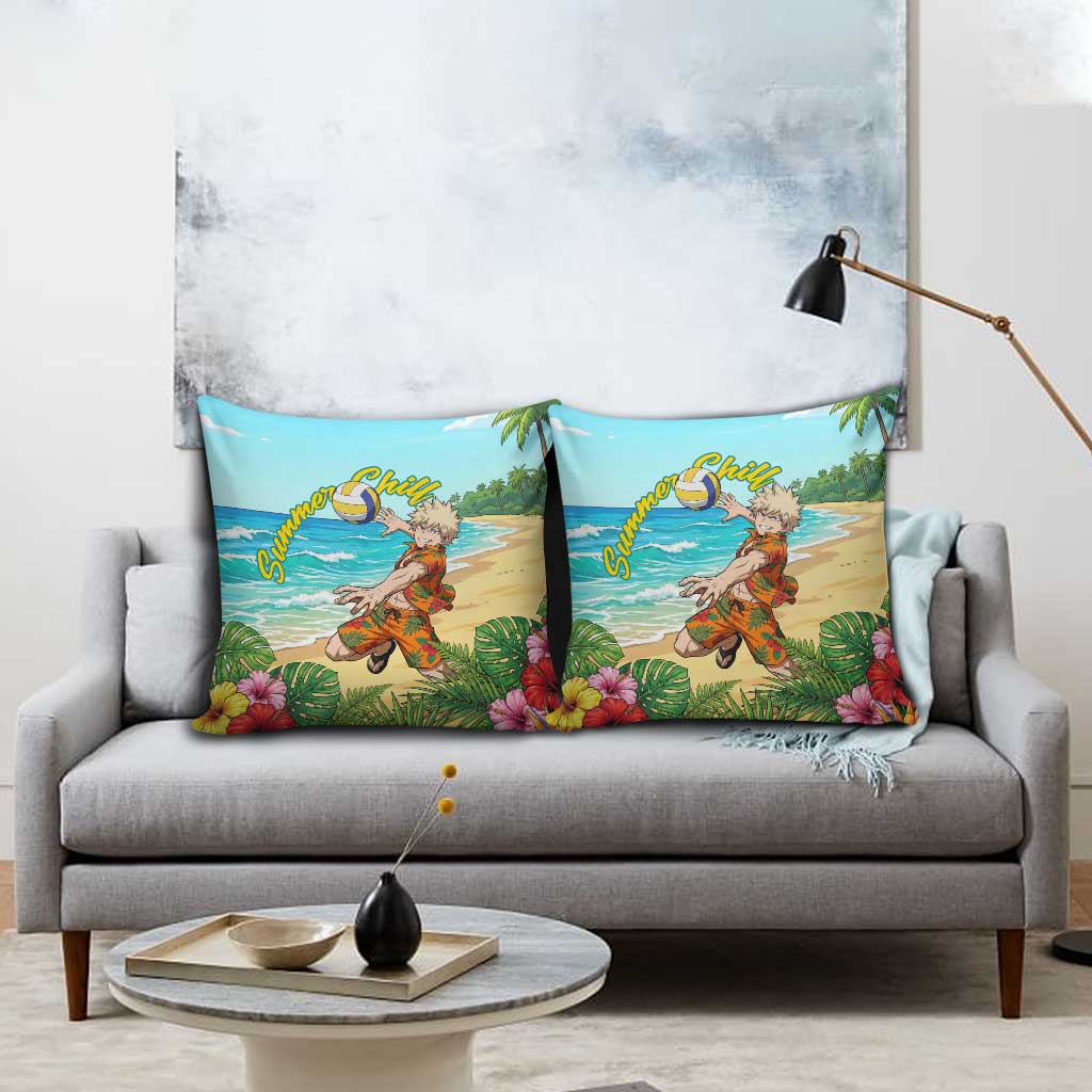 Katsuki Bakugo Summer Chill Pillow Cover Tropical Anime Action Scene