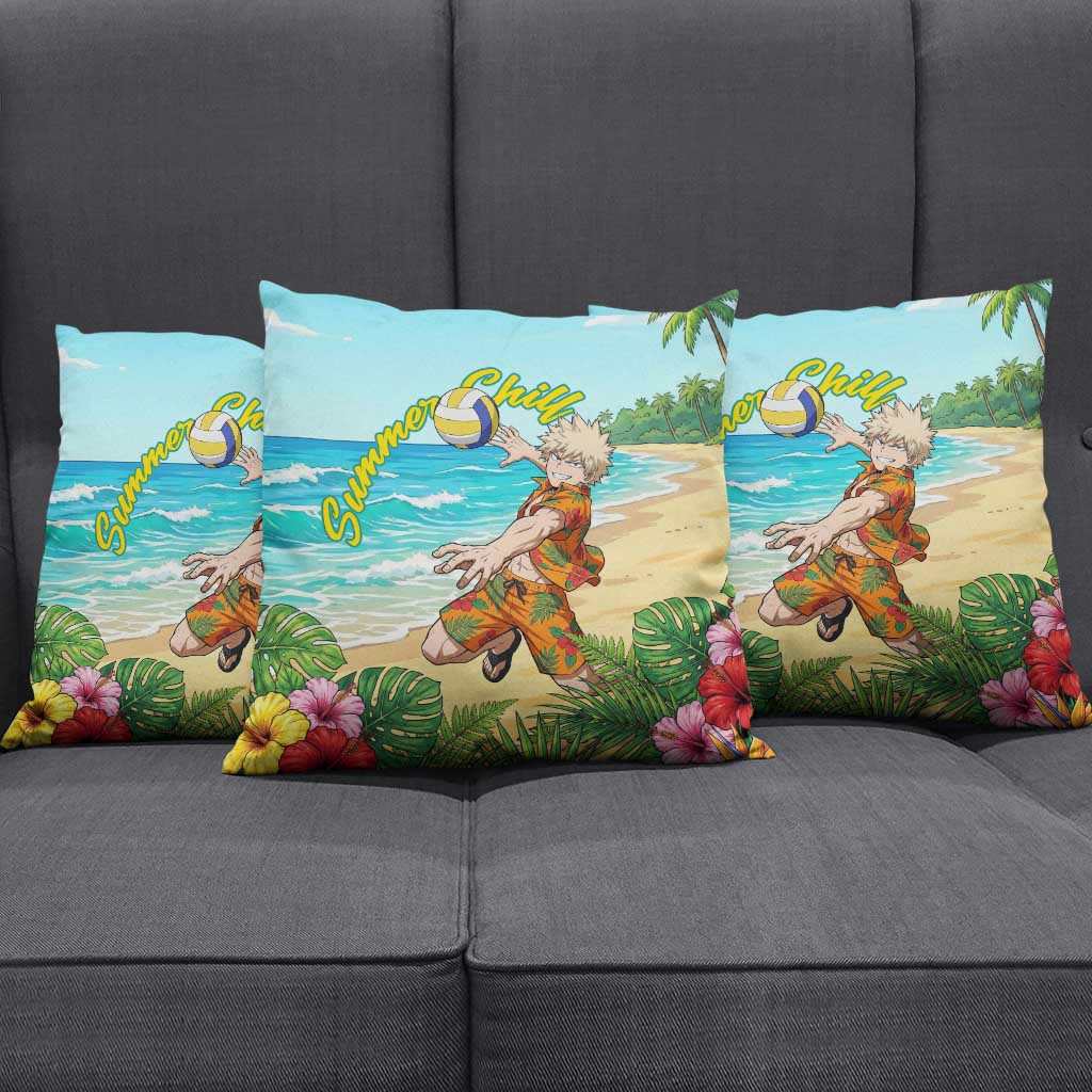 Katsuki Bakugo Summer Chill Pillow Cover Tropical Anime Action Scene