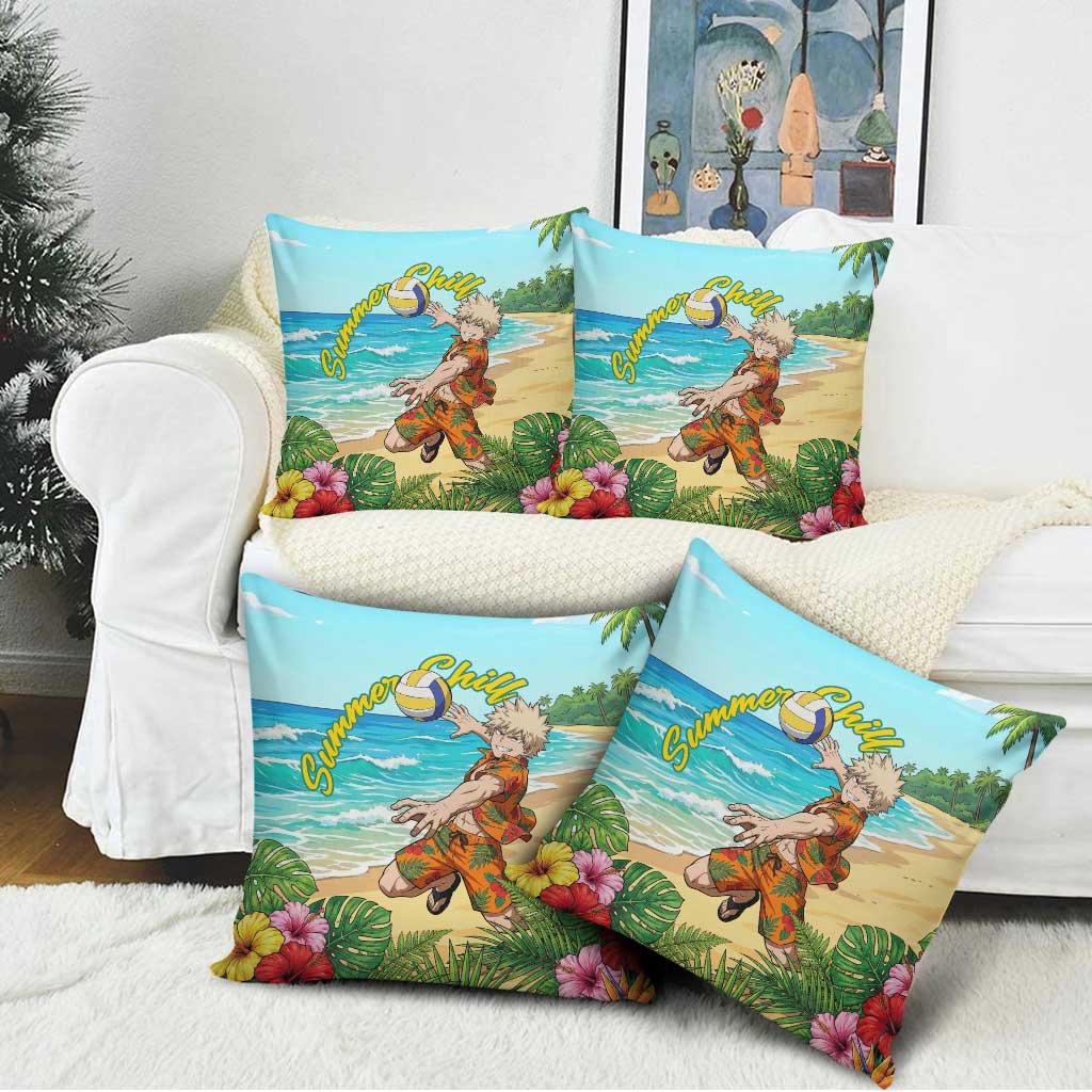 Katsuki Bakugo Summer Chill Pillow Cover Tropical Anime Action Scene